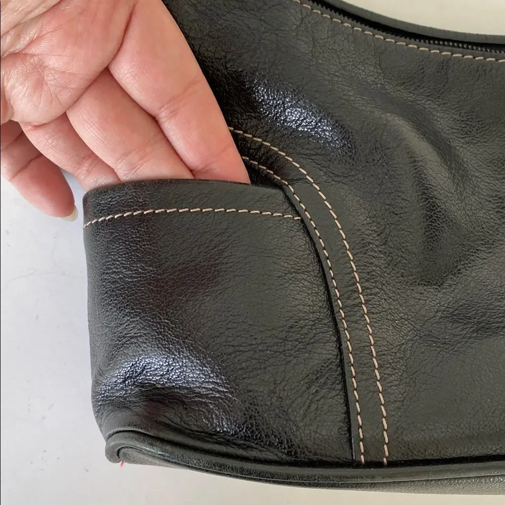 Fossil Y2K Black Leather Crossbody Bag Stitching Accent